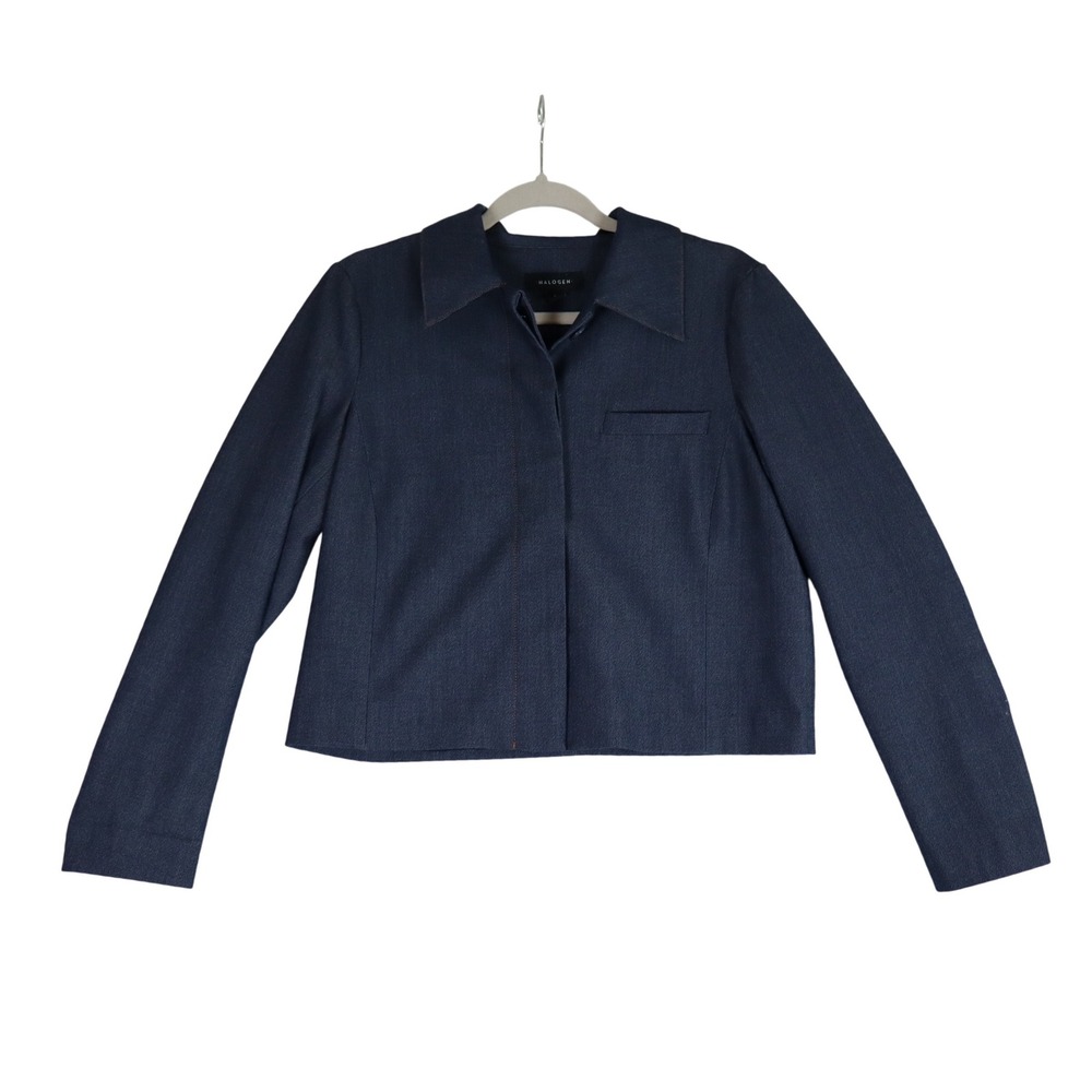 Halogen Cropped Blazer Jacket Size Small Blue Business Chic Going Out Fall Mod